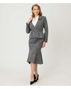 Unique Vintage Tweed Tina Trumpet Skirt - Gray