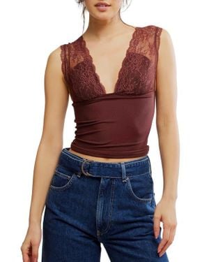 Free People Power Pay Lace Trim Camisole - Blue