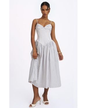 Miss Circle Olea Striped Cotton Poplin Ruched Midi Dress - White