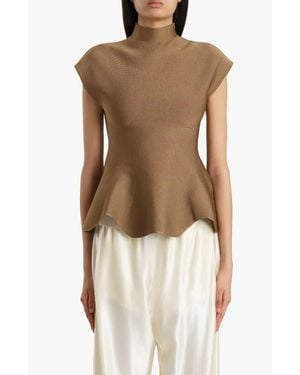 KHAITE Andra Mock Neck Peplum Knit Top - Multicolor