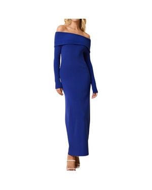 Solid & Striped The Sabrina Off The Shoulder Long Sleeve Knit Maxi Dress - Blue