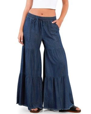 Billy T Fancy Cotton Blend Tiered Pants - Blue