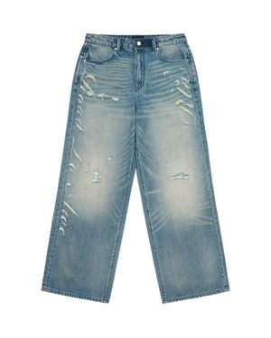 RTA Franco Distressed Wide Leg Jeans - Blue