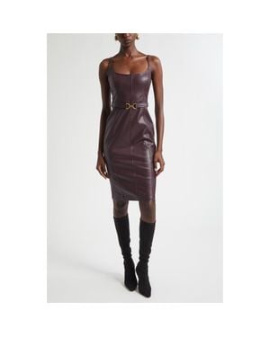 L'Agence Halia Belted Faux Leather Midi Dress - Multicolor