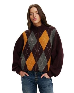 Cotton On Argyle Funnel Knit Bomber - Black
