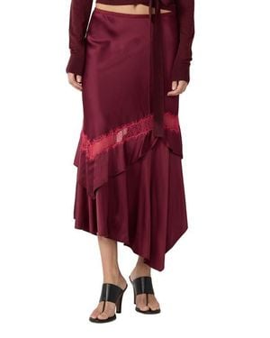 Diane von Furstenberg Sylvie Lace Trim Handkerchief Hem Satin Skirt - Red