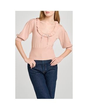 Wayf Paulina Puff Sleeve Sweater - Blue