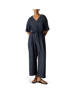 Eileen Fisher Wide Leg Organic Cotton Twill Jumpsuit - Blue