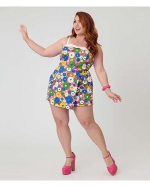 Unique Vintage Plus Size Skirted Dolly Romper - Blue