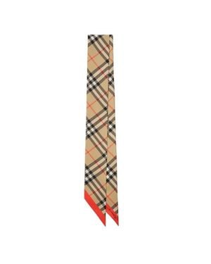 Burberry Skinny Contrast Check Silk Scarf - White