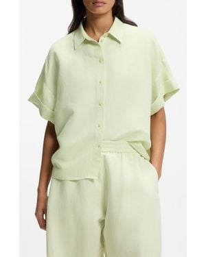 BOSS Bisenas Linen Blend Button-Up Shirt - Green