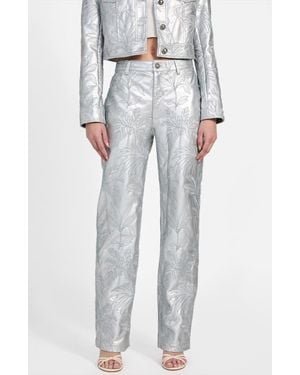 Guess Clelia Embroidered Metallic Faux Leather Straight Leg Pants