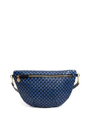 Clare V. Grande Woven Leather Belt Bag - Blue