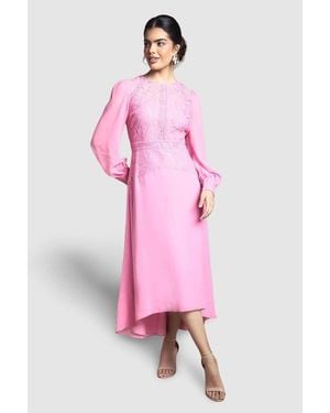 Wallis Lace Insert Chiffon Midi Dress - Pink