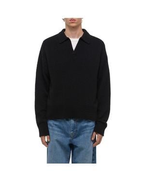 Helmut Lang Brushed Wool & Cashmere Polo Sweater - Black