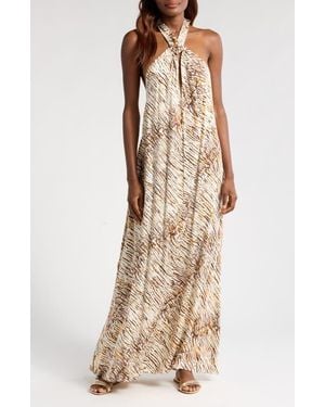 Elan Stripe Cover-Up Halter Maxi Dress - Natural