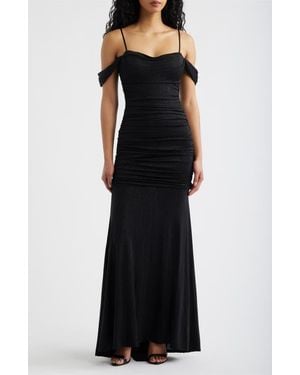 Emerald Sundae Glitter Cold Shoulder Gown - Black