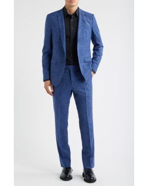 John Varvatos Varick Slim Fit Slub Wool & Linen Blend Suit - Blue