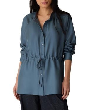 Eileen Fisher Silk Mandarin Collar Shirt With Tie - Blue
