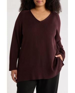 Eileen Fisher V-Neck Organic Cotton Blend Sweater - Brown