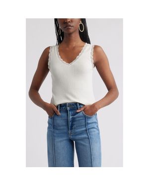 Treasure & Bond Lace Trim Pointelle Tank Top - Blue