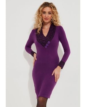 Joe Browns Cable V Neck Sweater Dress - Purple