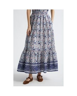 MILLE Paola Floral Print Tie Waist Maxi Skirt - Blue