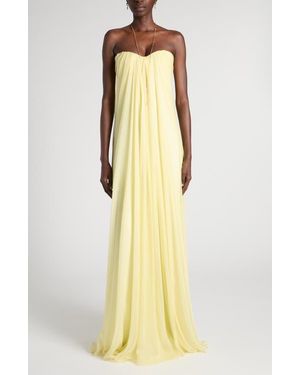 McQueen Draped Strapless Silk Chiffon Gown - Yellow