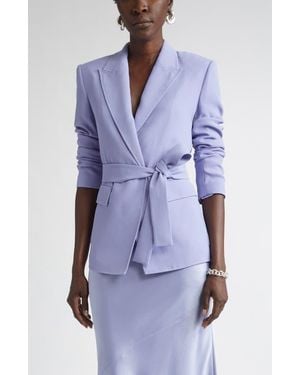 St. John Belted Satin Back Crepe Wrap Jacket - Purple