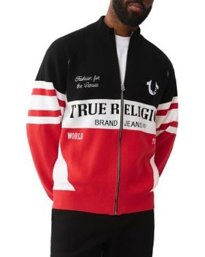 TRUE RELIGION Raglan Sleeve Zip Cardigan - Red
