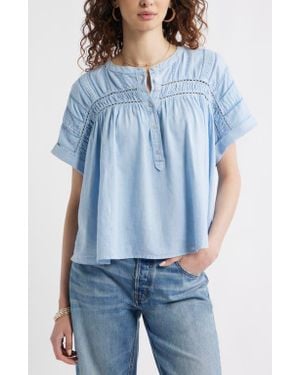 Treasure & Bond Pintuck Linen Blend Popover Top - Blue