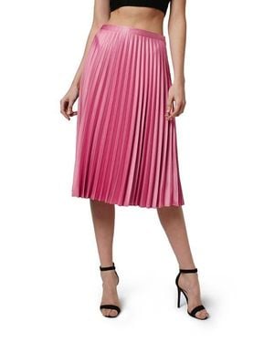 TOPSHOP Pleated Satin Midi Skirt - Pink