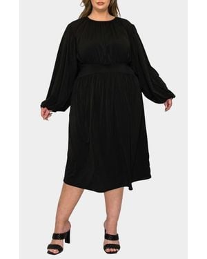 L I V D Audrey Gathered Long Sleeve Midi Dress - Black