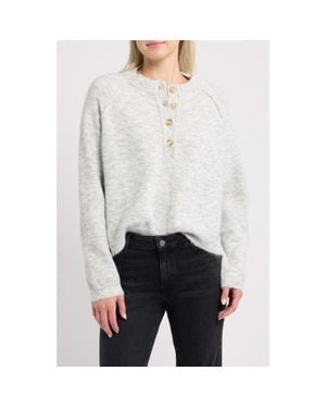 BDG Half Placket Crewneck Sweater - White