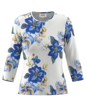 Index Graphic Cotton Round Neck Binding 3/4 Sleeve Tee - Blue
