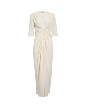 Loulou de Saison Willa Pleat Front Silk Crêpe De Chine Maxi Dress - Natural