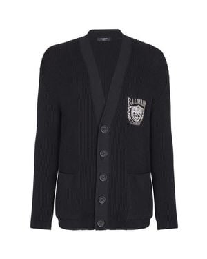 Balmain Cotton Tube-Knit Cardigan - Black