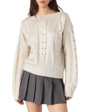 Steve Madden Debbi Cable Cotton Boat Neck Sweater - Gray