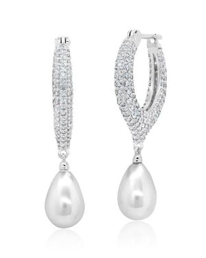 Crislu Teardrop Pearl & Pavé Drop Earrings - White