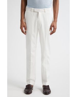 Thom Sweeney Flat Front Cotton Chinos - White