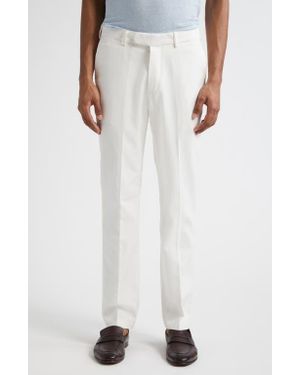 Thom Sweeney Flat Front Cotton Chinos - White