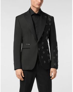Philipp Plein Wool Blazer Lord Fit Stars - Black
