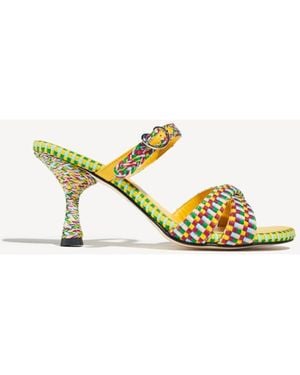 Amambaih Irene Handwoven Sculptural Heel Mule Sandal - Yellow