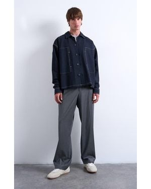 TOPMAN Cotton Denim Jersey Shacket - Blue