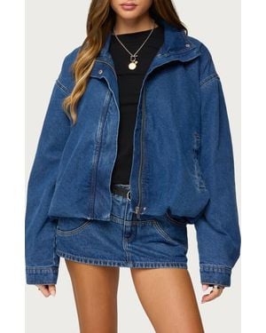 Edikted Hilary Oversize Bubble Hem Denim Jacket - Blue