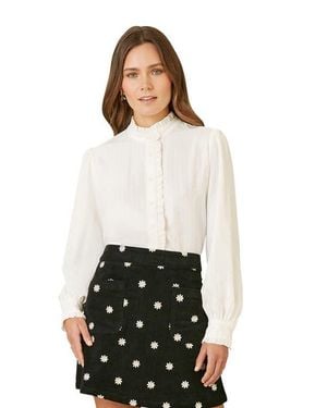 Yumi' Frill High Neck Shirt - Black