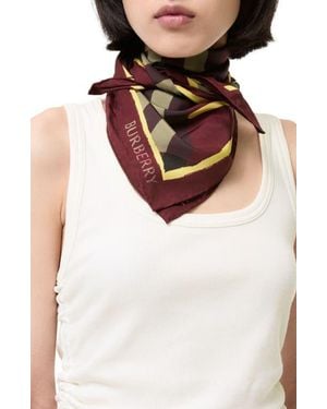 Burberry Argyle Check Silk Poplin Square Scarf - Brown