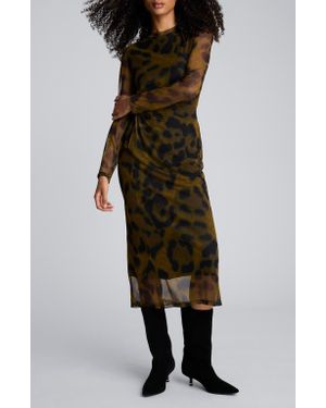 Kenneth Cole Print Knot Long Sleeve Mesh Midi Dress - Multicolor