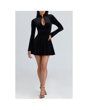 House Of Cb Stella Keyhole Long Sleeve Velvet Fit & Flare Minidress - Black