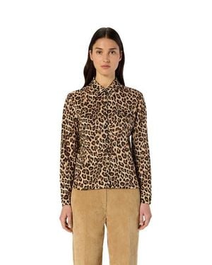 Gerard Darel Heloise Leopard Print Long Sleeve Shirt - Natural